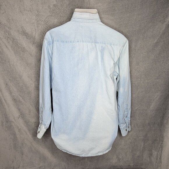 Jerzees Denim Button-Up Shirt Medium Chili Pepper Rhinestones Bleached Denim - Picture 4 of 5